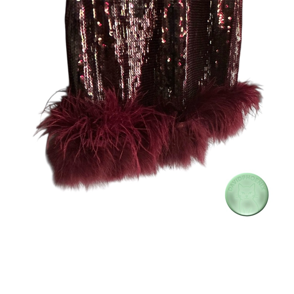 Express Burgundy Sequin Feather Hem Mini Dress – Size Medium New Without Tags - Picture 7 of 14